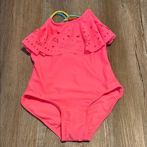 Cat & Jack Neon Pink Girls One-Piece Swimsuit with Multicolor Straps